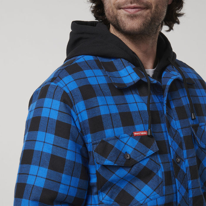 HARD YAKKA Quilted Flannel Hooded Shacket - Oceanic