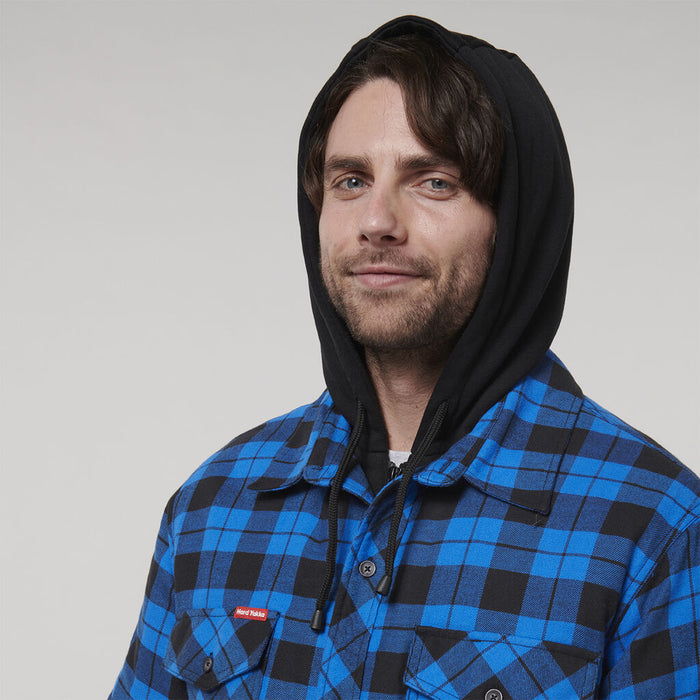 HARD YAKKA Quilted Flannel Hooded Shacket - Oceanic