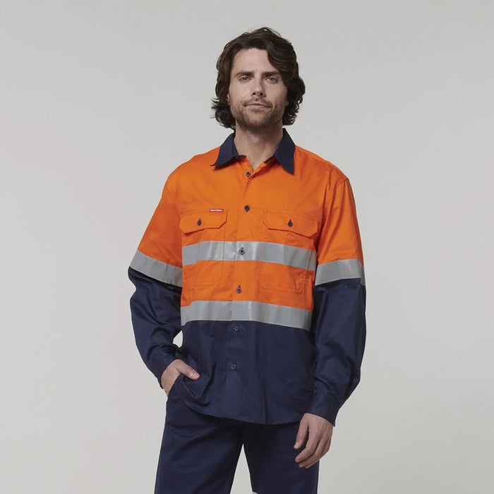 HARD YAKKA Core Hi-Vis Long Sleeve 2 Tone Taped Vented Cotton Shirt