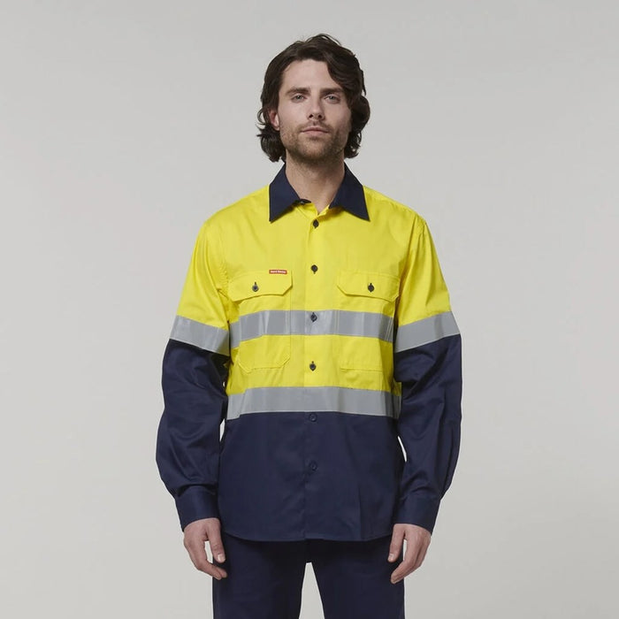 HARD YAKKA Core Hi-Vis Long Sleeve 2 Tone Taped Vented Cotton Shirt