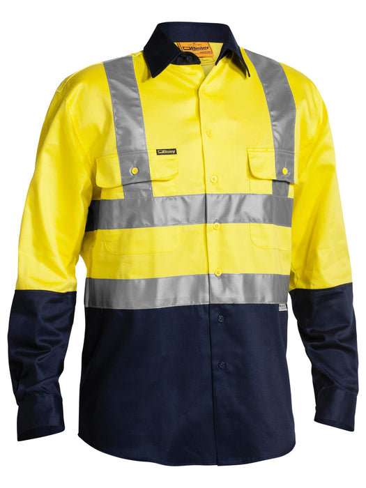 BISLEY BS6267T Taped HiVis Drill Shirt - YELLOW/NAVY