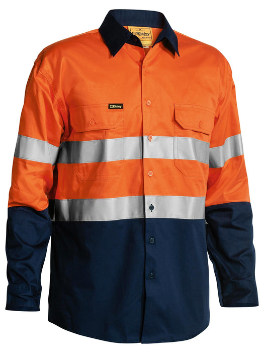 BISLEY BS6896 Taped HiVis Cool Lightweight Drill Shirt L/Sleeve - ORANGE/NAVY