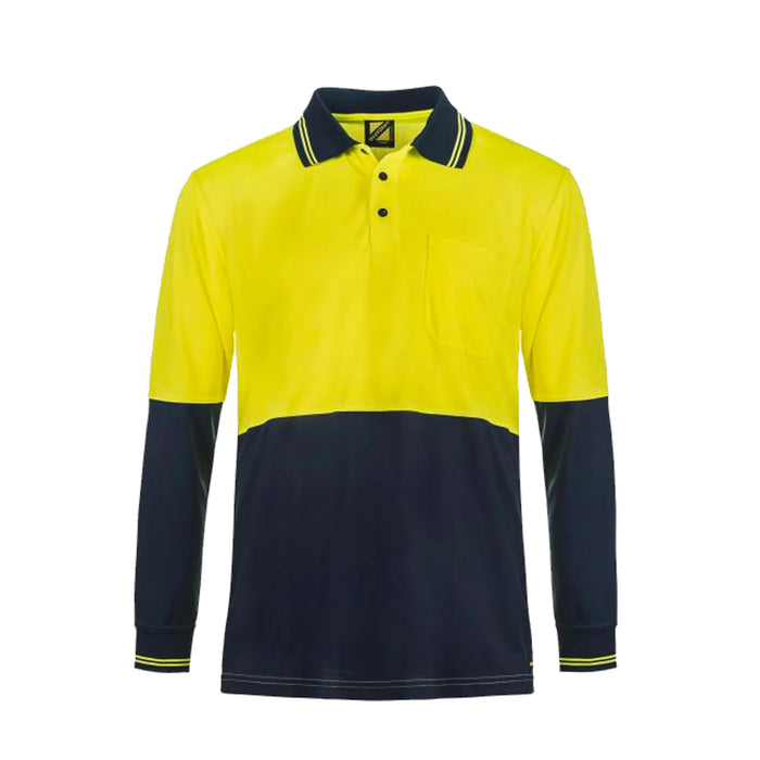 WORKCRAFT HiVis Two Tone LS Micromesh Polo - YELLOW/NAVY