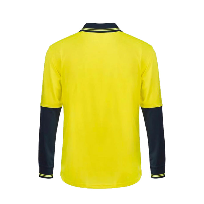 WORKCRAFT HiVis Two Tone LS Micromesh Polo - YELLOW/NAVY