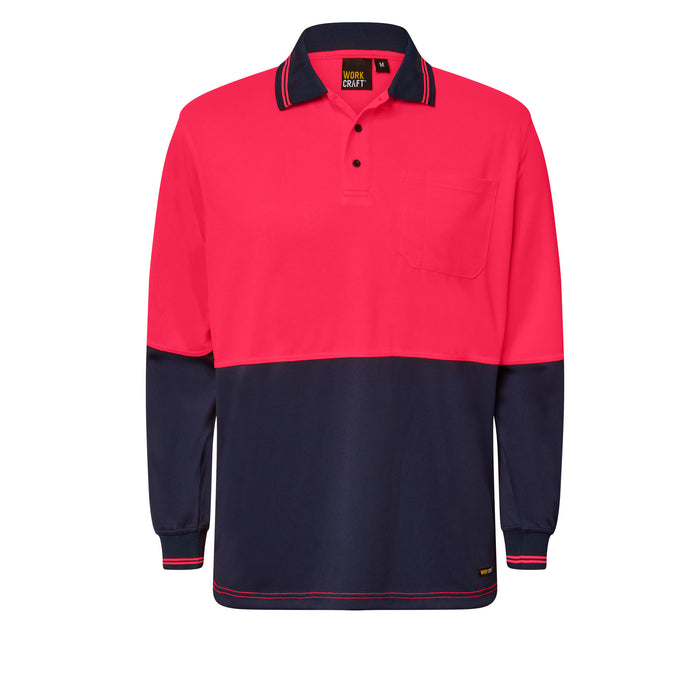 WORKCRAFT HiVis Two Tone LS Micromesh Polo - PINK/NAVY